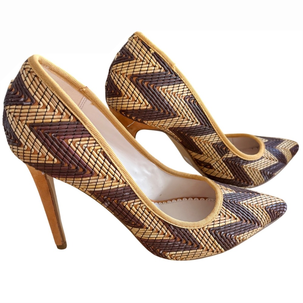 MADISON by Shoedazzle "Jackie" Pumps Woven Herringbone Brown Stiletto Heels SZ 8